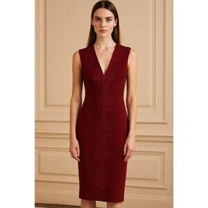 Lela Rose Sleeveless Sheath Dress Lace Detail Burgundy Red size 2